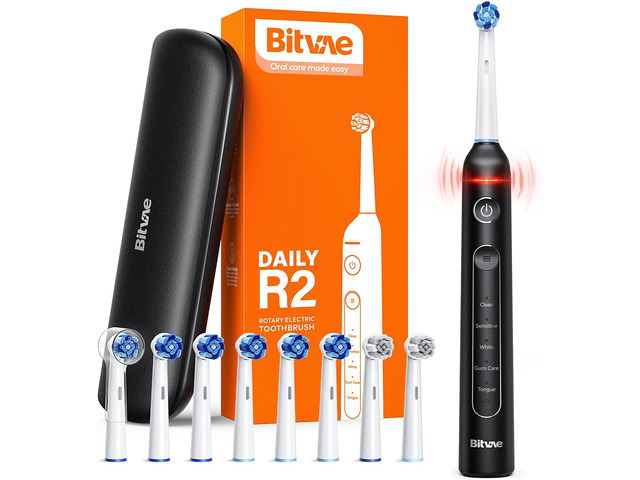Bitvae R2 Rotating Electric Toothbrush for Adults with 8 Brush Heads, Travel Case, 5 Modes Rechargeable Power Toothbrush with Pressure Sensor, 3...