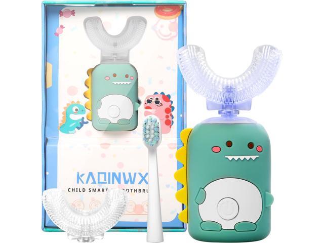 KAQINWX Kids Electric Toothbrushes, U Shaped Ultrasonic Toothbrush, Rechargeable Kids Toothbrush w/Smart Timer, 3 Brush Heads Replacement, 3 Clean.