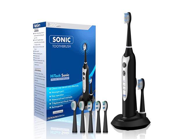Sonic Electric Toothbrush for Adults with 5 Toothbrush Replacement Heads, 3 Brushing Modes & 2 Minutes Built-in Timer, Travel Toothbrushes with...