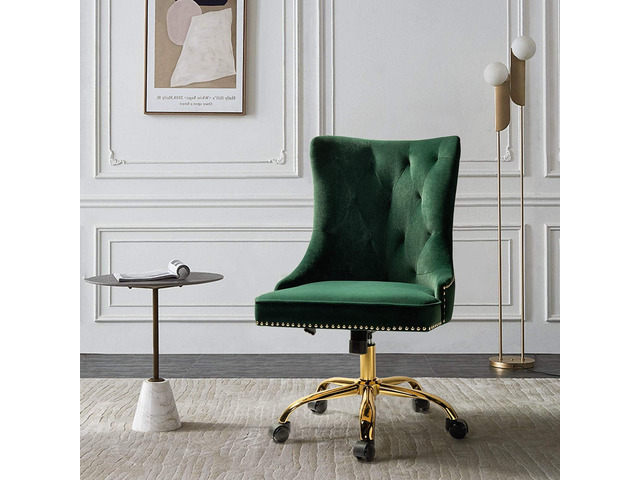 TINA'S HOME Velvet Armless Office Chair with Gold Base & Nailhead Trim, Modern Tufted Upholstered Desk Chair Swivel Adjustable, Cute Wingback...