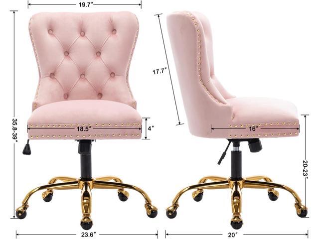 Velvet Home Office, Upholstered Adjustable Swivel desk chair with Gold Base, Tufted Study with Comfy High Back for Teens Study Makeup Pink