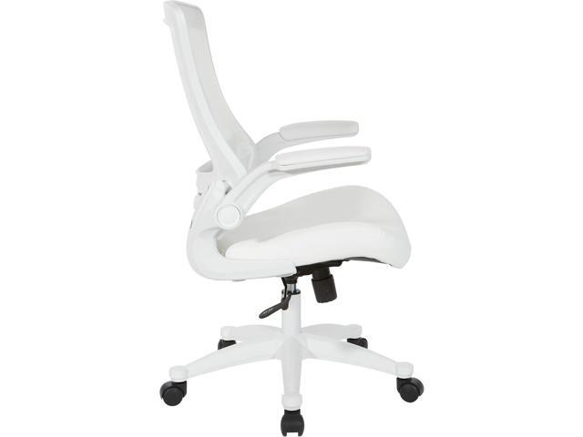Office Star Ventilated White Screen Back Manager's Office Chair with Padded Color Flip Arms with White Nylon Base, White Faux Leather