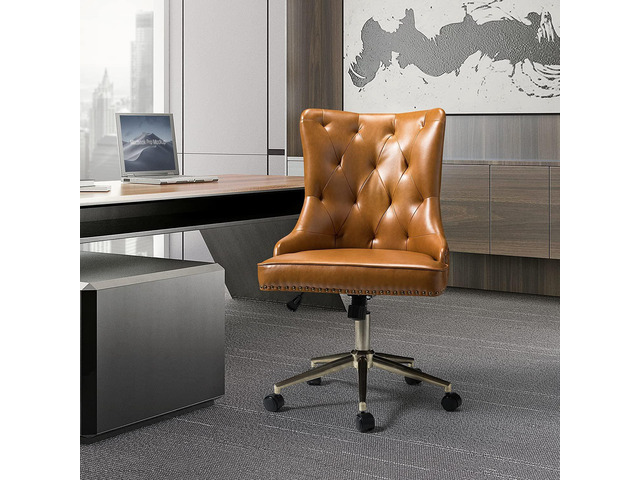 HULALAHOME PU Leather Office Chair Armless, Home Office Leisure Chair Ergonomic Mid-Back PU Leather Armless Chair Upholstered with 5 Rolling...