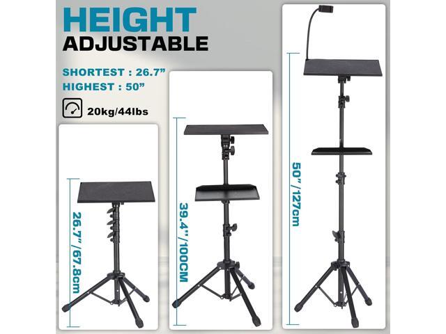 Projector Tripod Stand, Lusweimi 50 Laptop Stand with 2 Shelves for Projector, iPad, DJ Equipment, Portable Adjustable Floor Stand with Gooseneck...