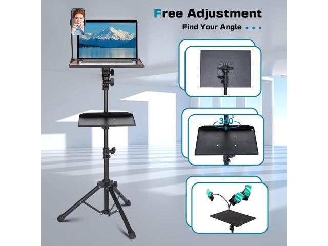 Projector Tripod Stand, Lusweimi 50 Laptop Stand with 2 Shelves for Projector, iPad, DJ Equipment, Portable Adjustable Floor Stand with Gooseneck...