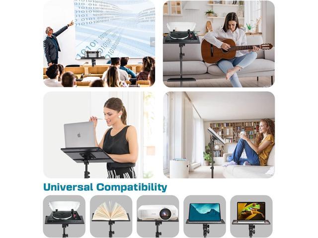 Projector Tripod Stand, Lusweimi 50 Laptop Stand with 2 Shelves for Projector, iPad, DJ Equipment, Portable Adjustable Floor Stand with Gooseneck...