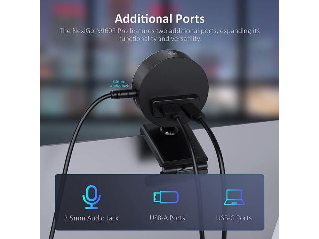 NexiGo N960E Pro 60FPS Webcam with Mic/Headset Jack and Extra USB Port, 1080P Web Camera with Light, Fast AutoFocus, Built-in Privacy Cover, for...