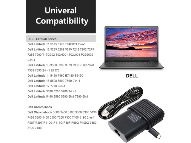 65W 45W Dell Laptop Charger USB C for Dell Latitude 5420 5520 5320 7420 7430 7400 7370 7390 7275 7285, XPS 13 7390 9350 9380 9370 9360 9310 9365...