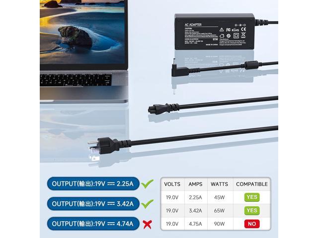 65W Laptop Charger Compatible with Acer Chromebook N15Q9 N15Q8 & Aspire 5 Series - Replacement Power Cord (3.0mm*1.1mm)
