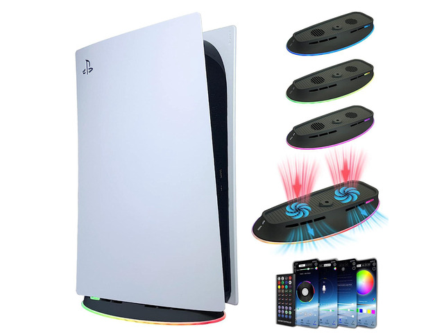 PS5 Cooling Fan Stand with RGB Light 2 Speed Fans DOBEWINGDELOU Lights Up Cooling Station with IR Remote APP Smart Control DIY Decoration Game...