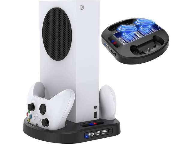 Vertical Charging Stand for Xbox Series S Controllers with Cooling Fan, MENEEA Charger Dock Station with LED Indicator and 3 USB Hubs