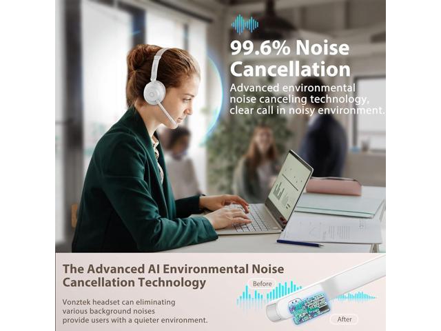 Bluetooth Headset, Wireless Headphones with Microphone Noise Canceling & USB Dongle, Wireless Headset with Mic Mute & Charging Base for Computers...