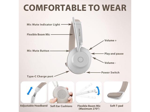Bluetooth Headset, Wireless Headphones with Microphone Noise Canceling & USB Dongle, Wireless Headset with Mic Mute & Charging Base for Computers...