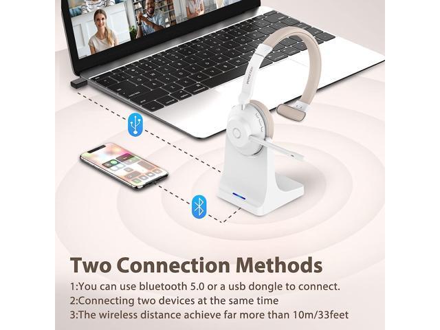 Bluetooth Headset, Wireless Headphones with Microphone Noise Canceling & USB Dongle, Wireless Headset with Mic Mute & Charging Base for Computers...