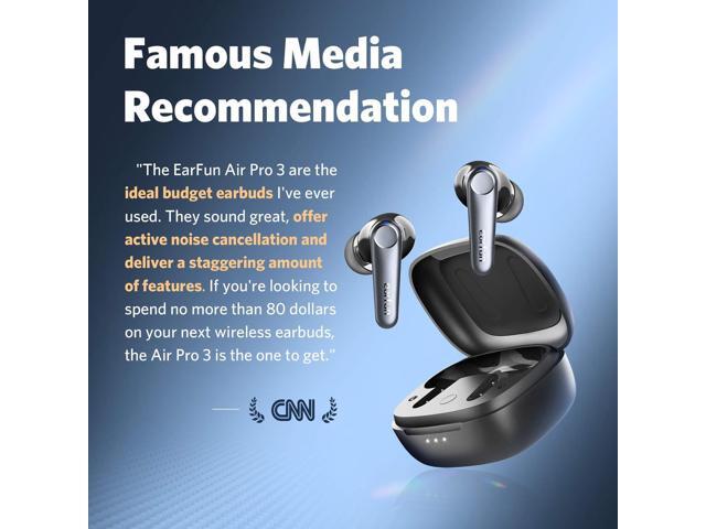 EarFun Air Pro 3 Noise Cancelling Earbuds, Qualcomm aptX Adaptive Sound, 6 Mics CVC 8.0 ENC, Bluetooth 5.3 Earbuds, Multipoint Connection, 45H...