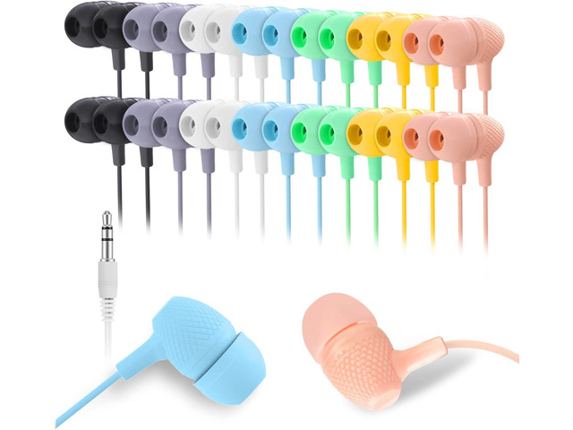 Wensdo Kids Earbuds Bulk 200 Pack Macaron Colors Mixed, Durable Earphones in-Ear Headphones Perfect for Schools Classrooms Students Teens Children...