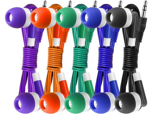Keewonda 100 Pack Bulk Earbuds Headphones Assorted 5 Colors Individually Wrapped Disposable Earphones for Classroom, School, Library, Hospital,...