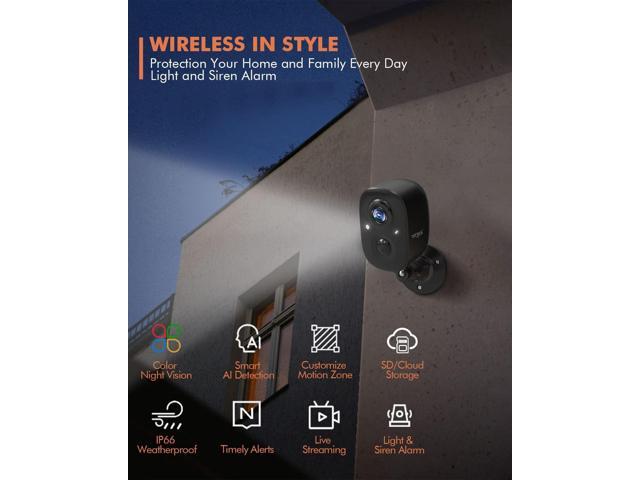 Dzees Security Camera Outdoor Wireless - Upgrade 2K 3MP Battery Powered WiFi Outdoor Camera Wireless, Spotlight, Siren, AI Dectection, Color Night...
