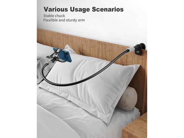SAIJI Gooseneck Bed Phone Holder, Flexible Long Arm Phone Mount for Desk, Clip Bracket Clamp Stand for 4.0-6.5'' Mobile Cell Phone Stand Document...