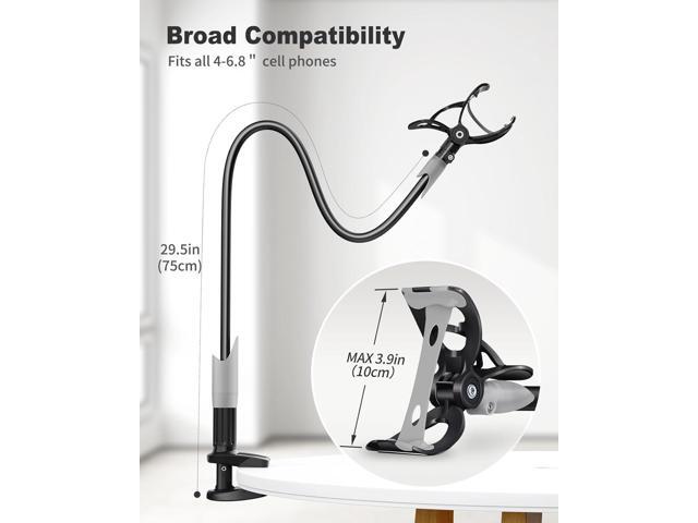 SAIJI Gooseneck Bed Phone Holder, Flexible Long Arm Phone Mount for Desk, Clip Bracket Clamp Stand for 4.0-6.5'' Mobile Cell Phone Stand Document...