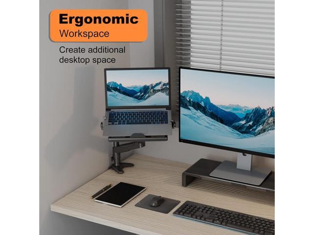 Gas Spring Laptop Mount with Adjustable Tray - Klearlook 2in1 Full Motion Monitor Laptop Stand Mount,Fully Adjustable Extension Arm Mount with...