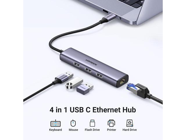UGREEN USB C to Ethernet Adapter, 4 in 1 USB C Hub Ethernet with 3 USB 3.0 Ports/Gigabit Rj45, Plug & Play, Thunderbolt (3/4) to Network Adapter...