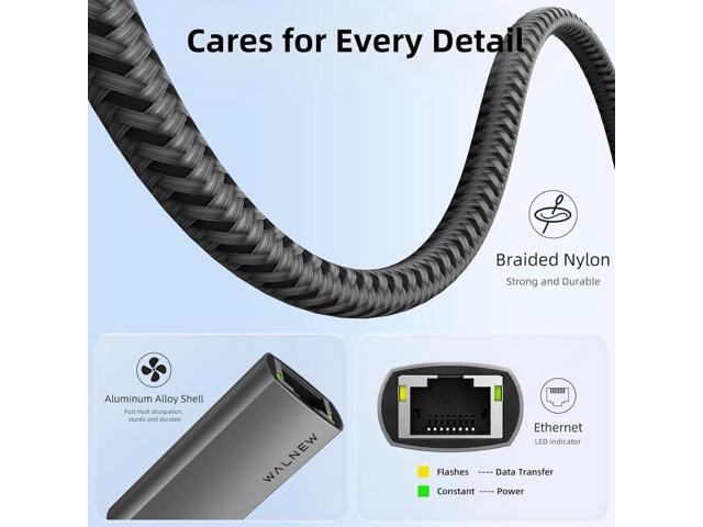 WALNEW USB 3.0 Ethernet Adapter, 1000Mbps Gigabit USB LAN Network Adapter, USBA Male to RJ45 Female Cable Converter for Mac,MacBook Pro/Air,Surface...
