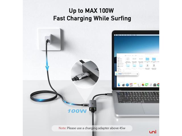 uni USB C to Ethernet Adapter with 100W Charging Port, 1Gbps Ethernet to USB C - Gigabit RJ45 LAN Network Adapter with Power Delivery, Ethernet...