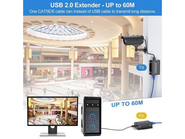 USB Extender Over Ethernet 200ft USB2.0 HUB RJ45 Cat5e/6 up to 480Mbps with Power Adapter Two Cameras Work in Sync Support Windows MacOS Android Linux
