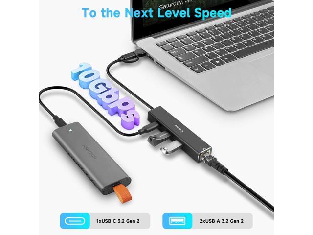 USB to Ethernet Adapter, RSHTECH USB 3.2 Gen 2 Hub with RJ45 Gigabit Ethernet, 10Gbps USB-C and 2 USB-A Data Ports, Aluminum USB Type C to LAN...