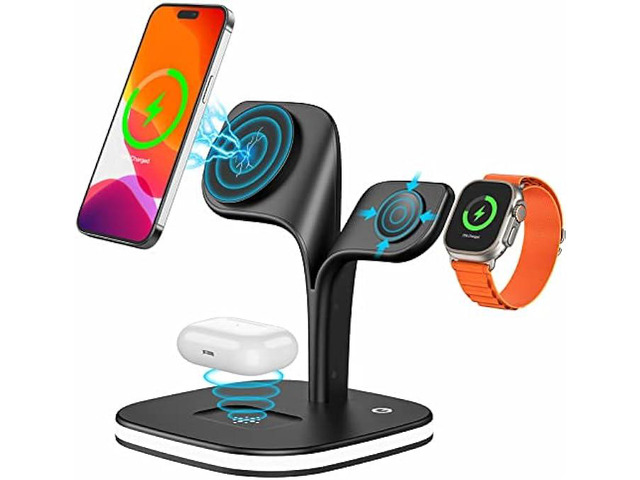 Wireless Charging Station, Magnetic Charging Station, 5 in 1 Fast Mag Safe Charger for iPhone 15 14 13 12 Series, Wireless Charger Stand for Apple...