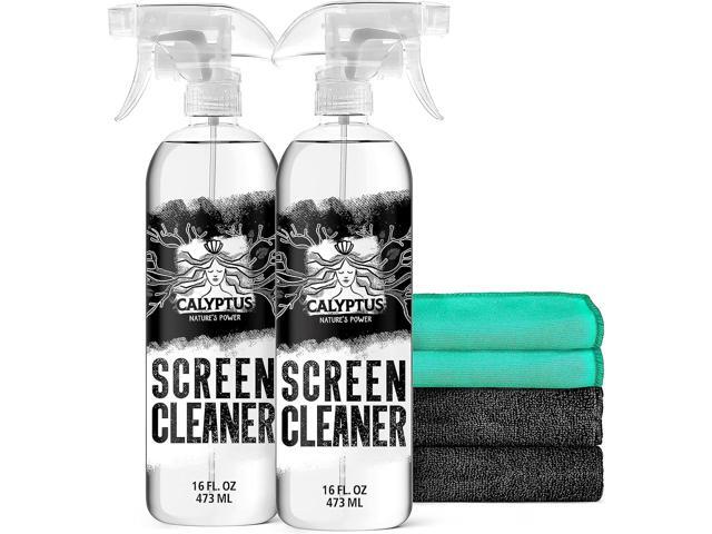 Calyptus Screen Cleaner Spray Kit (2X) 16oz Sprayer Bottle + (4X) XL Microfiber Cleaning Cloth Alcohol Free Phone, Laptop, TV Screen, iPad.