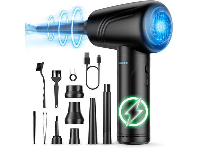 BANKKY 11-in-1 Compressed Air Duster, 3-Gear Adjustable 120000 RPM Electric Air Duster with LED Light, Reusable no Canned Keyboard Cleaner for...