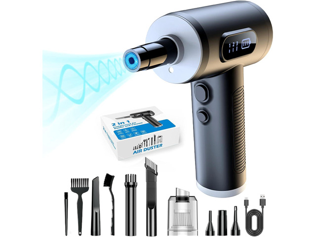 Compressed air Duster,Listime 2 in 1 Electric Air Blower with Power Display Keyboard Cleaner for Office,PCs,and Cars