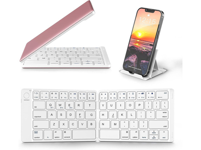 Samsers Foldable Bluetooth Keyboard - Portable Wireless Full Size Keyboard (Sync Up to 3 Devices), Ultra-Slim Aluminum Travel Folding Keyboard for...