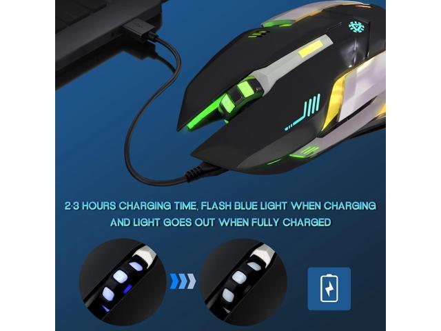 VEGCOO Wireless Gaming Mouse, C8 Silent Click Wireless Rechargeable Mouse with Colorful LED Lights and 3 Level DPI 400mah Lithium Battery for...