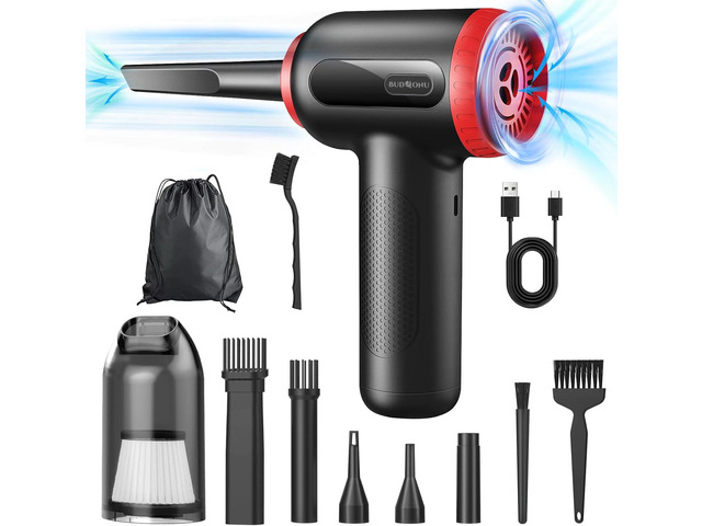Budeonu Compressed air Duster - Electric Air Duster & Vacuum 2 in 1, Handheld Cordless Reusable Air Blower Duster for Car Computer Keyboard...