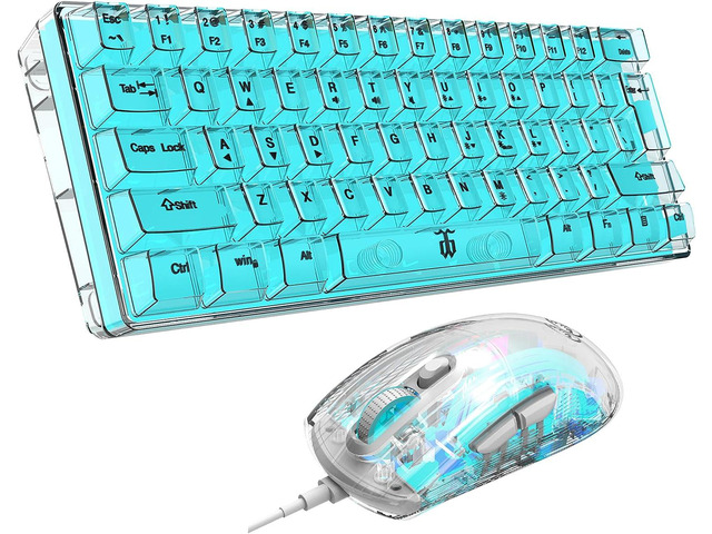 Snpurdiri 60% Gaming Keyboard and Mouse Combo, Transparent Small Keyboard and Mouse Set, Mini Gaming Keyboard 61 Keys True RGB Backlit, for...