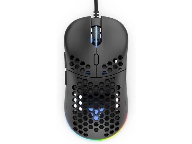Rukario Ronin X PC Gaming Mouse (Shadow Black, Wired) - Ultra Lightweight Symmetrical Honeycomb Shell RGB Led PTFE Glides Pixart 3360 Sensor...