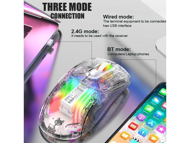 Bluetooth Wireless Mouse, Transparent RGB Mechanical Dual Mode Gaming Mouse, A Must-Have Cool USB Computer Mouse for Gaming and Esports