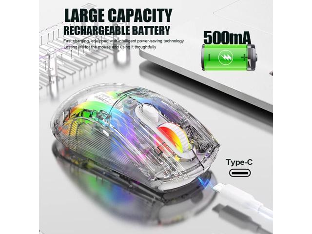 Bluetooth Wireless Mouse, Transparent RGB Mechanical Dual Mode Gaming Mouse, A Must-Have Cool USB Computer Mouse for Gaming and Esports
