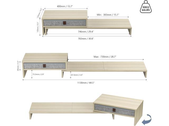 Fenge Computer Monitor Riser Stand with Drawer for 2 or 3 Monitors,Adjustable Length and Angle Desktop Laptop Stand,Office Organizer,Printer,Oak
