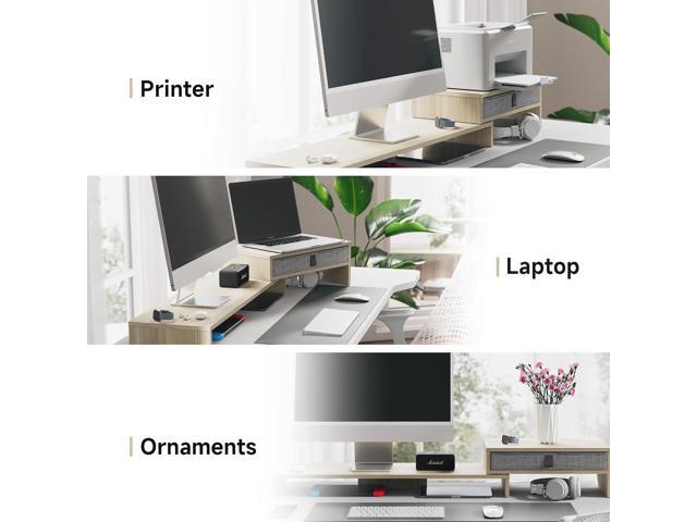 Fenge Computer Monitor Riser Stand with Drawer for 2 or 3 Monitors,Adjustable Length and Angle Desktop Laptop Stand,Office Organizer,Printer,Oak