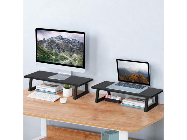 TEAMIX 24 inch Monitor Stand Riser, Black Wood & Steel Computer Monitor Stand with Storage, Laptop, PC, Printer Stand Riser for Desktop Office Desk...