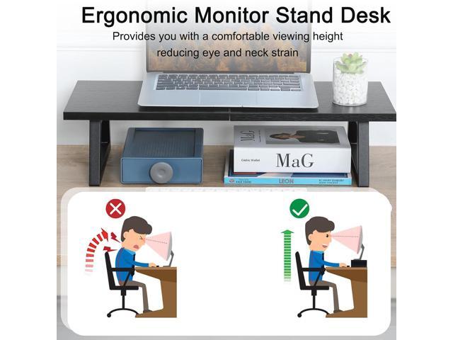 TEAMIX 24 inch Monitor Stand Riser, Black Wood & Steel Computer Monitor Stand with Storage, Laptop, PC, Printer Stand Riser for Desktop Office Desk...