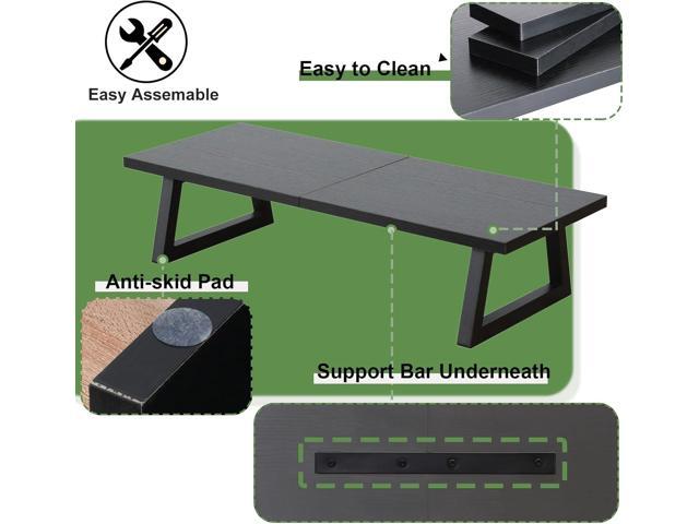 TEAMIX 24 inch Monitor Stand Riser, Black Wood & Steel Computer Monitor Stand with Storage, Laptop, PC, Printer Stand Riser for Desktop Office Desk...
