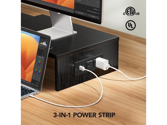 HUANUO Dual Monitor Stand -Monitor Stand with USB ports,Adjustable Length and Angle, Dual monitor riser w/ Desktop Socket, Monitor Stand Riser for...