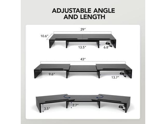 HUANUO Dual Monitor Stand -Monitor Stand with USB ports,Adjustable Length and Angle, Dual monitor riser w/ Desktop Socket, Monitor Stand Riser for...