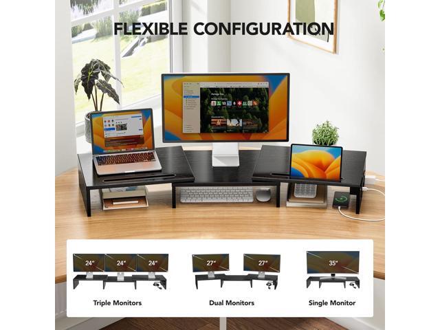 HUANUO Dual Monitor Stand -Monitor Stand with USB ports,Adjustable Length and Angle, Dual monitor riser w/ Desktop Socket, Monitor Stand Riser for...