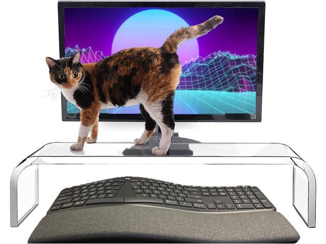 Acrylic Monitor Stand Riser Crystal Clear Monitor Riser, 21 inch large Anti Cat keyboard cover keyboard cat protector, Computer Stand Riser with...
